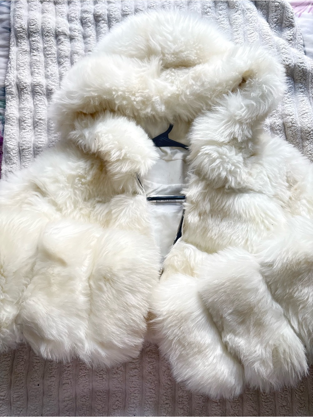 Fashion Nova Faux Fur Hooded Jacket in Ivory Cream